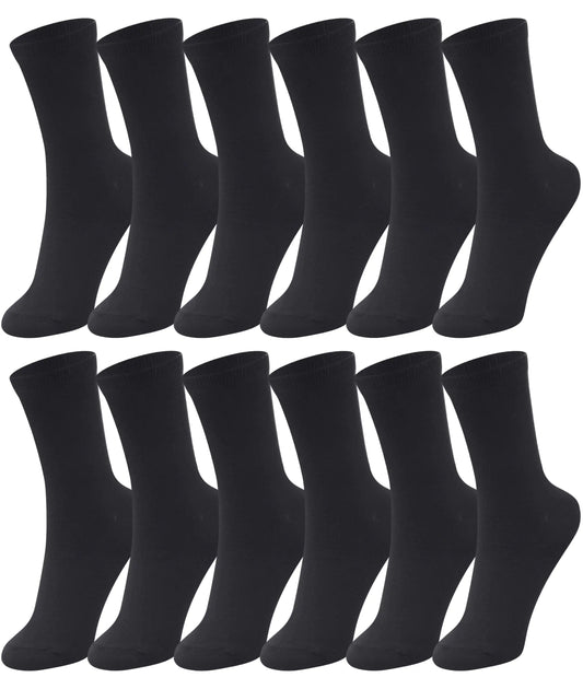12 Pairs Womens Crew Socks Mid Calf Socks Womens Black Crew Socks Size 5-9 Workout Socks Women Gym Socks Plain Black Socks Crew Lightweight Casual Socks